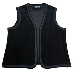 ACT III Women's Black Velvet Fabric Sleeveless Open Front Vest Braided Trim Sz L